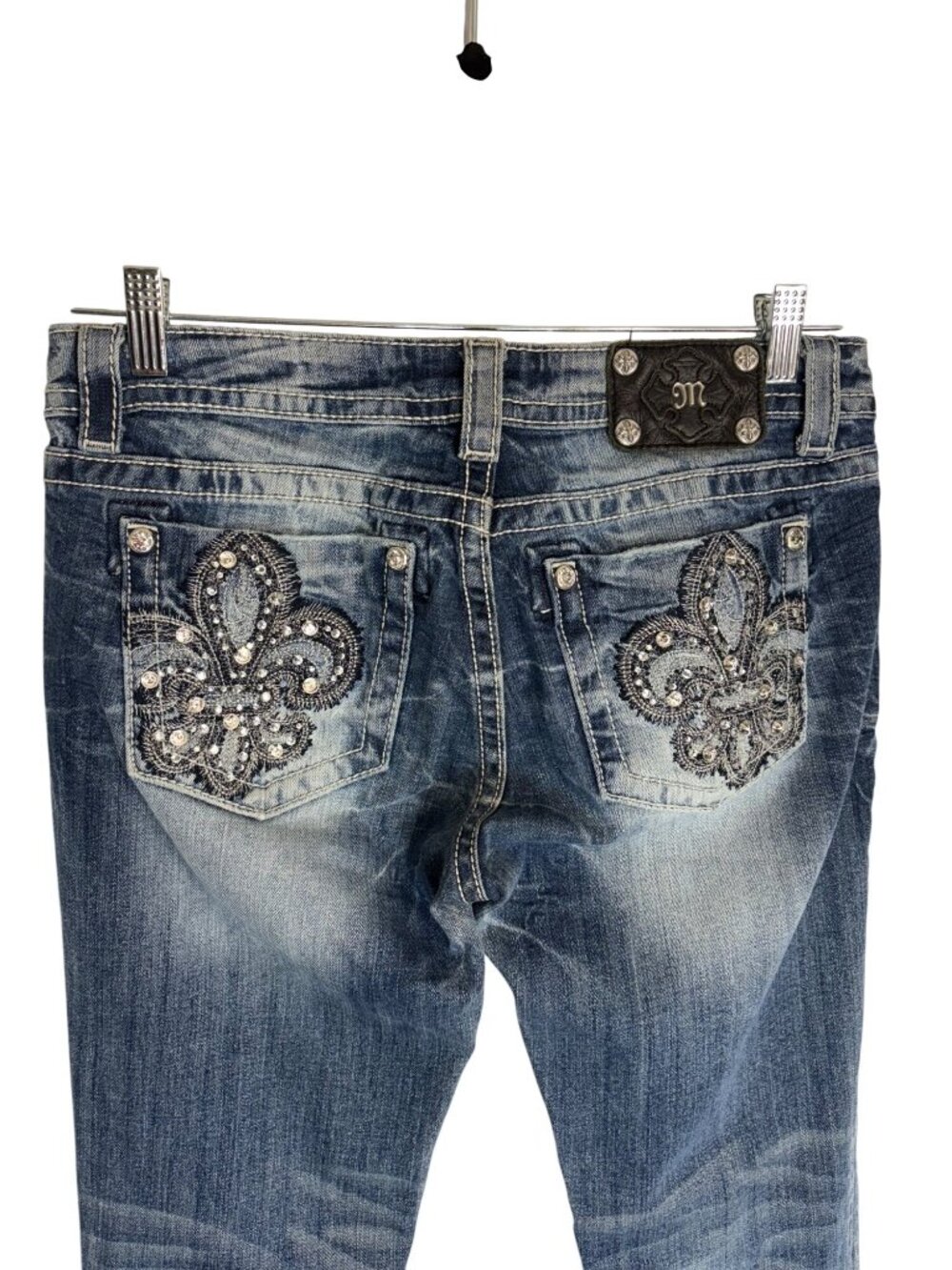 Miss Me Low Rise Fleur De Lis Pocket Slim Fit Skinny-sz 29